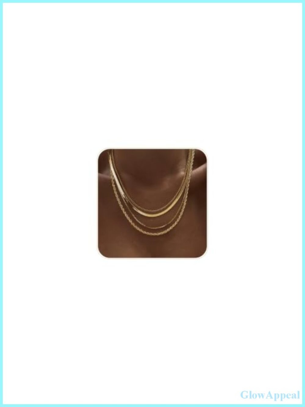 14k Gold Plated Layered Necklace Set Herringbone Cuban Chain